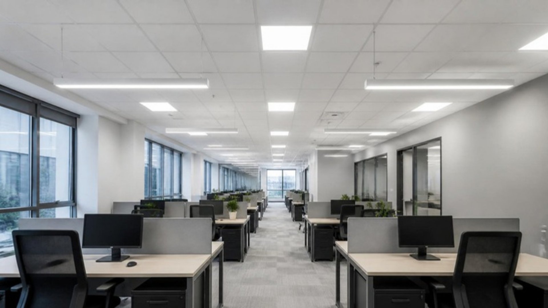 Büro mit modernisierter LED-Beleuchtung